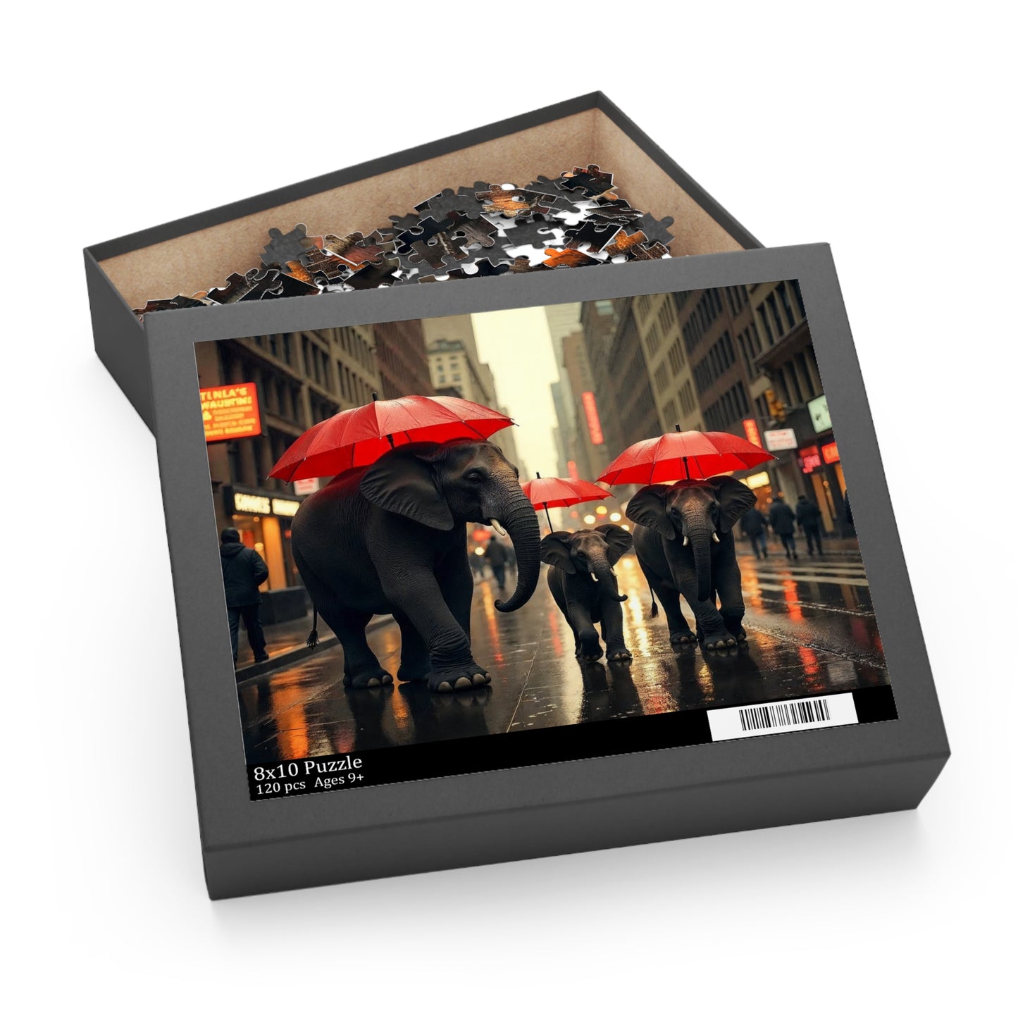 Elephant Parade Puzzle with Red Umbrellas, Jigsaw Puzzle, Family Fun Activity, Elephant Lover Gift, Home Decor, Rainy Day Activity
