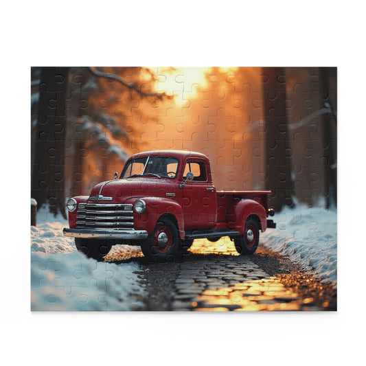 Vintage Red Truck Puzzle for Family Fun, 120-Piece Jigsaw, Perfect Gift for Car Lovers, Christmas Decor, Cozy Winter Activities